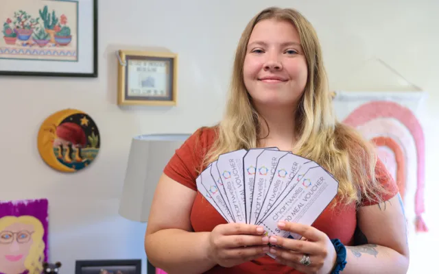 Shanna Brown with food vouchers