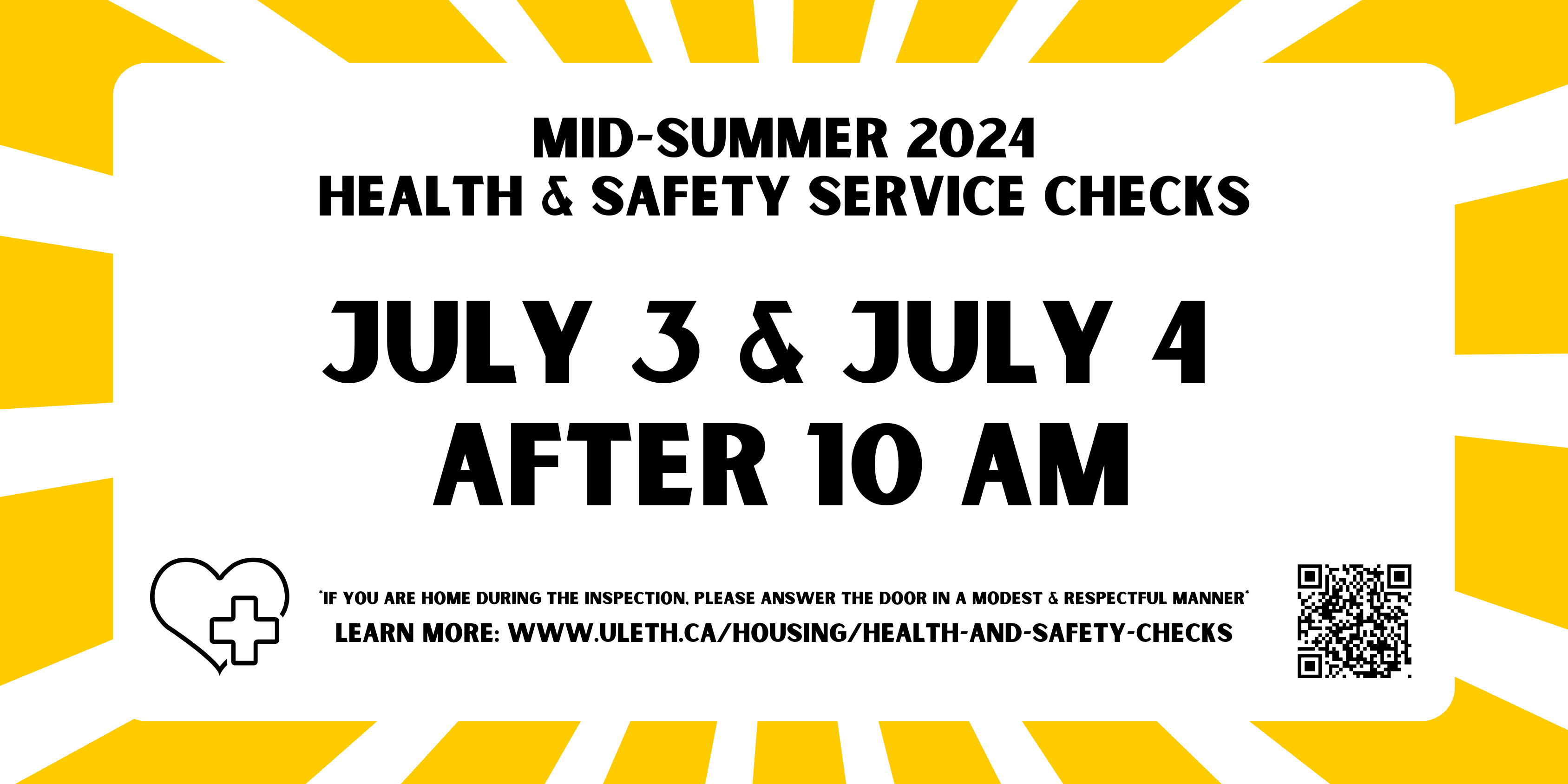 Mid-Summer 2024 Health & Safety Service Checks July 3 & 4 after 10 am.