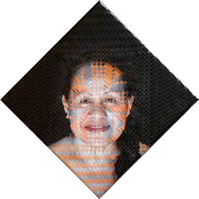 woven self-portrait with both colour and greyscale strips