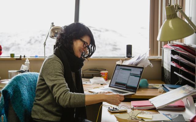 Dana Cooley in office with Arduino