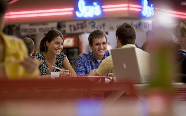 Students in food court on campus