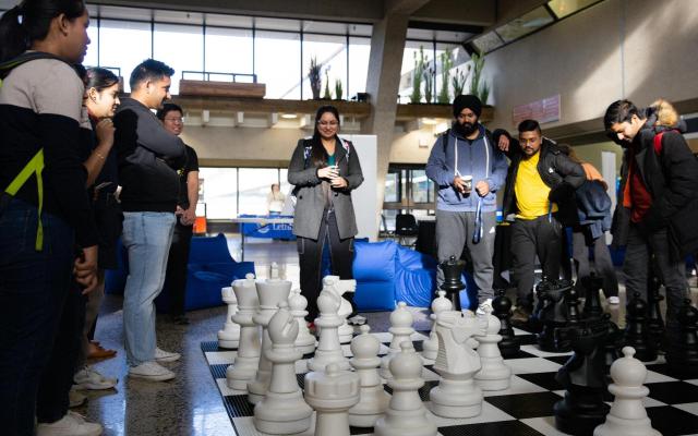 Students playing chess