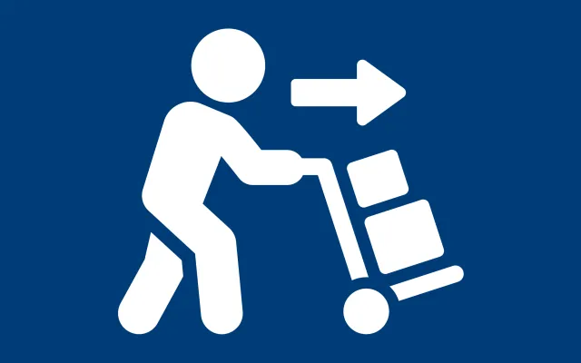 stick figure pushing cart with boxes