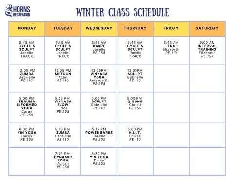 Winter 2025 Group Fitness Schedule