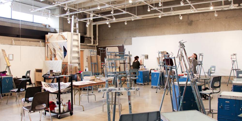 Painting studio full of easels and painting stations