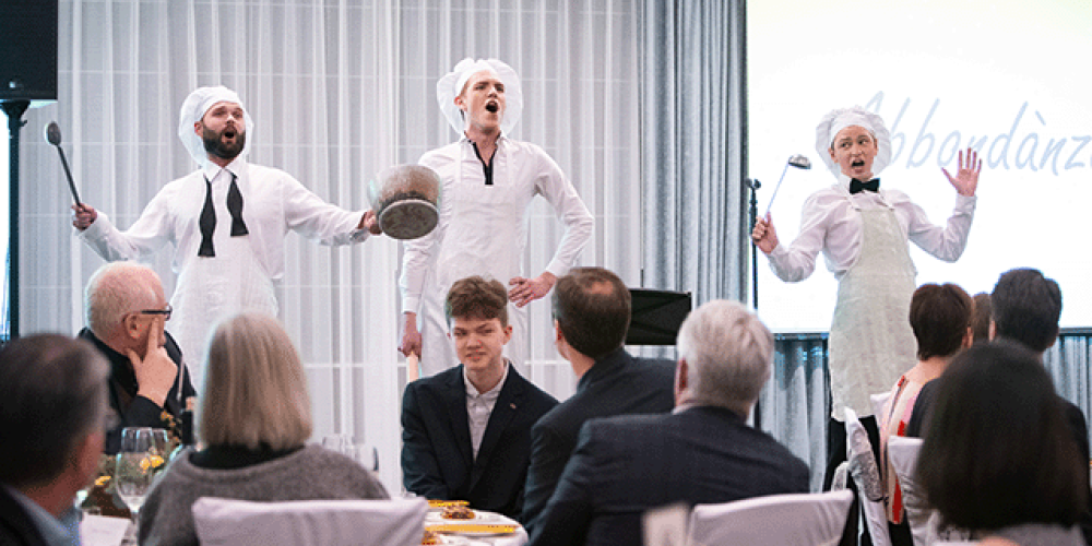 The chefs trio singing at Abbondanza