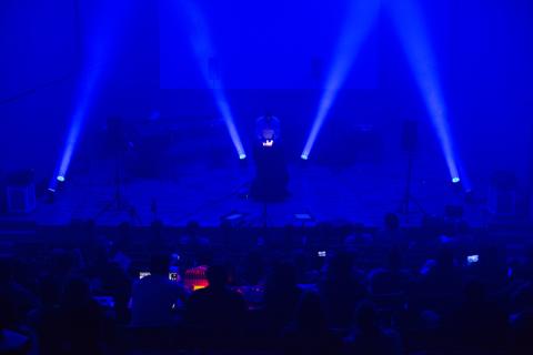 Electro Acoustic Concert in recital hall with blue lights