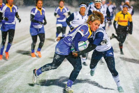 Rugby players in the snow